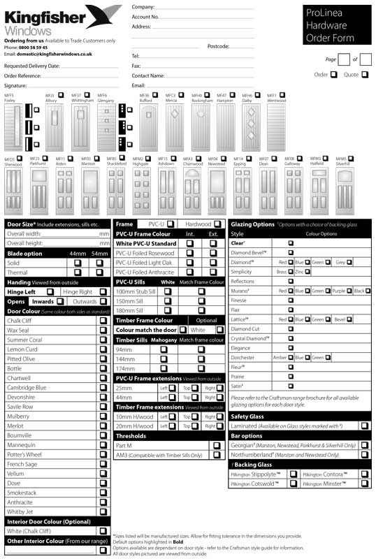 prolinea hardware order form kingfisher windows interior door order form